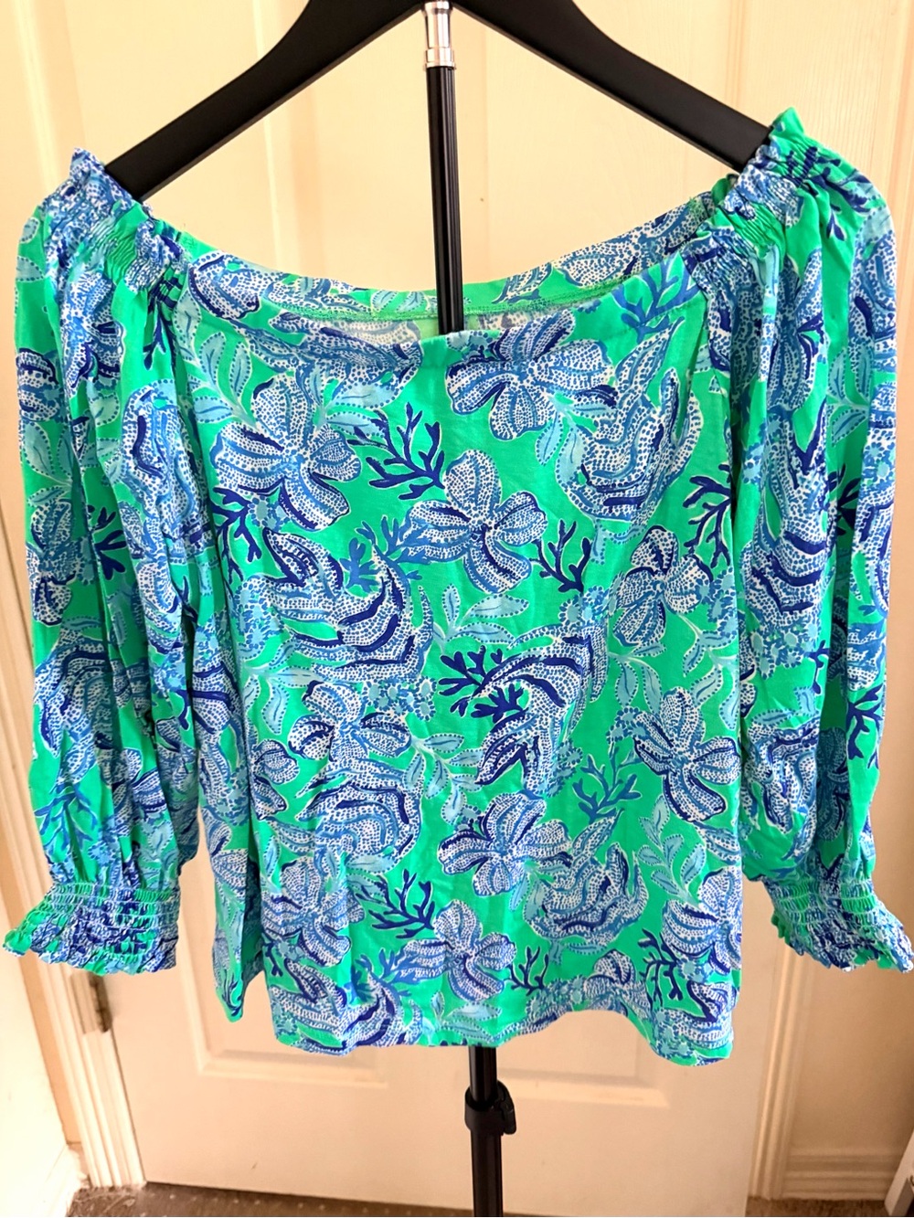 Lilly Pulitzer Lessa Off The Shoulder Top, Cabana Green Size Small
